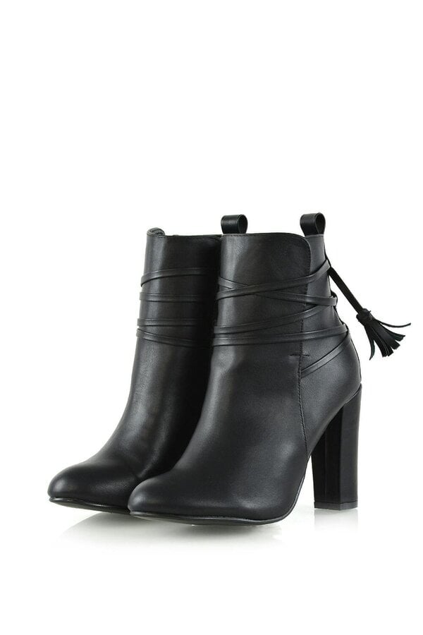 XY LONDON Tie up Tassel Detail Block High Heel Ankle Boots