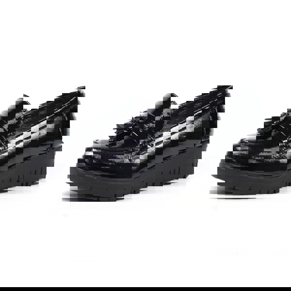 Lunar Womens Vella Patent Faux Leather Loafers - Black