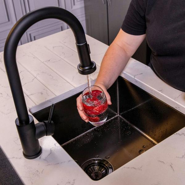 Flode Runda | Kitchen Sink Mixer with Pull out Spray | Matt Black | Round Head