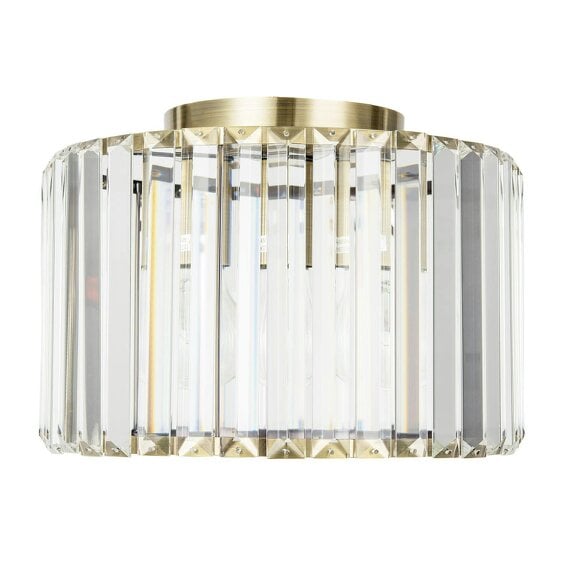 Happy Homewares Modern Chic Antique Brass and Clear Crystal Glass Flush Ceiling Light