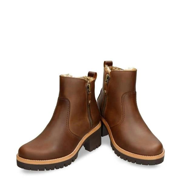 Panama Jack Pauline B9 - Women's Brown Leather Heeled Ankle Boots