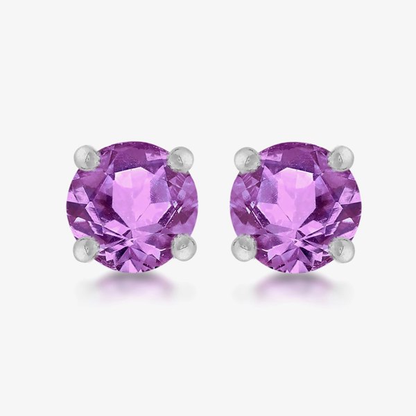T. H. Baker Sterling Silver 5mm Purple Crystal Stud Earrings 8.57.7469