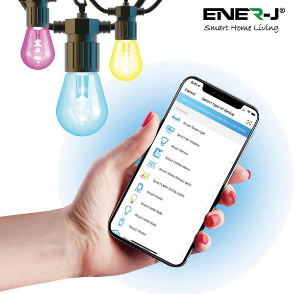 ENER-J WiFi Outdoor LED String Light Kit, 7.6m with 12 Smart Lamps, IP65, RGB & Warm White, APP & Voice Control