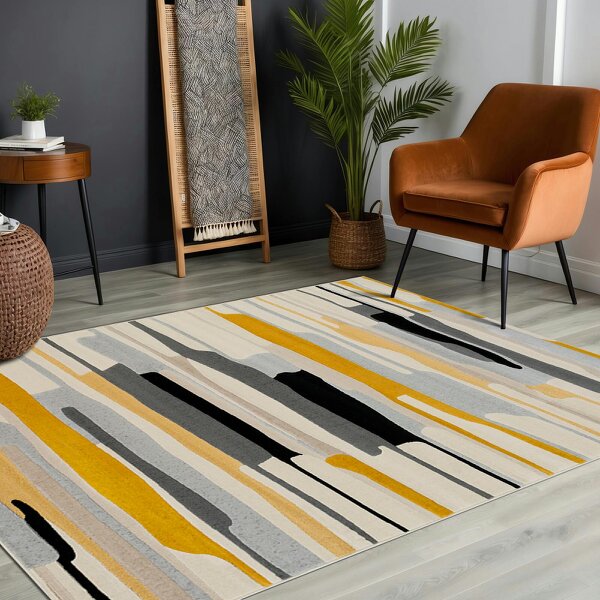 Livabliss City CIT2340 Modern Orange Yellow Grey Graphic Rug