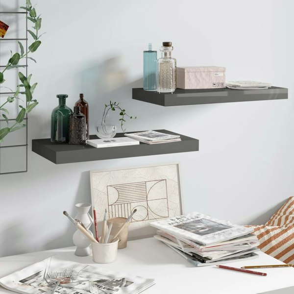 Berkfield Floating Wall Shelves 2 pcs High Gloss Grey 50x23x3.8 cm MDF