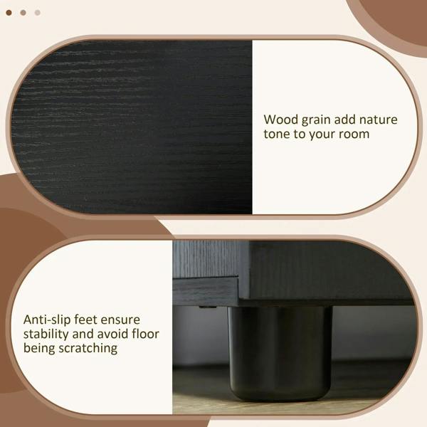 Black wood-grain cabinet base with anti-slip feet for stability