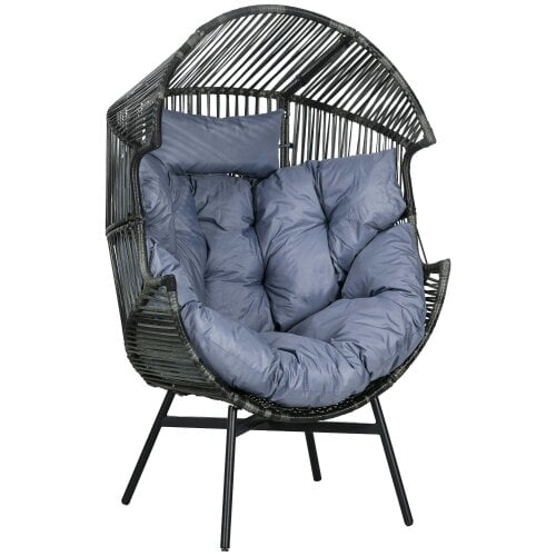 Wyld Haus Lilo Rattan Grey And Black String Style Egg Chair With Padded Cushion