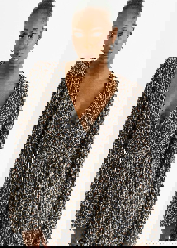 Gini London Black Animal Sequin Wrap Elasticated Waist Mini Dress