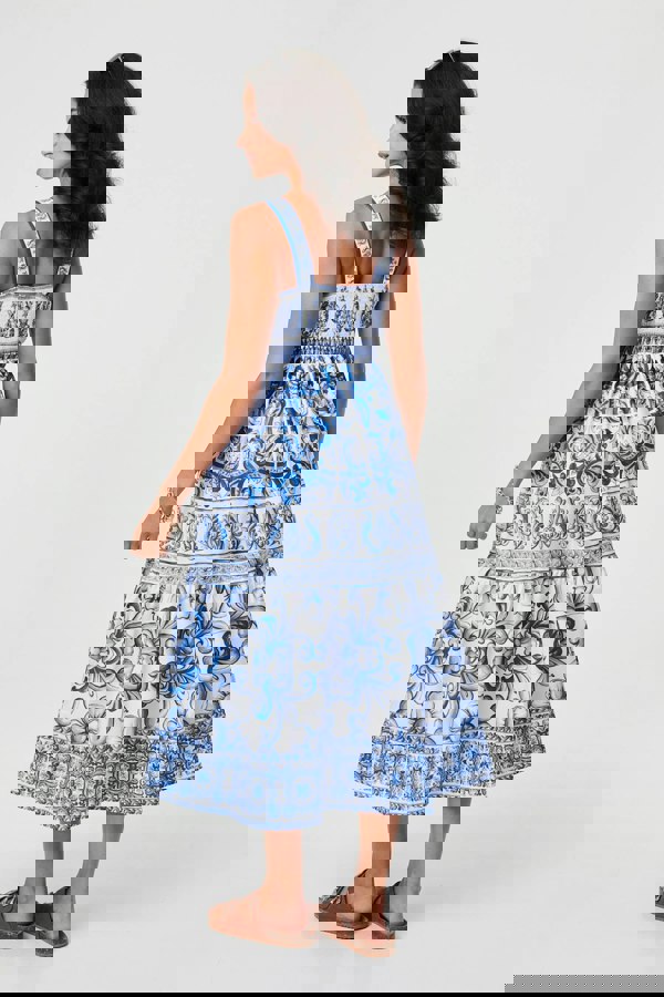 Blue | Mosaic Print Wide Strap Midi Sun Dress
