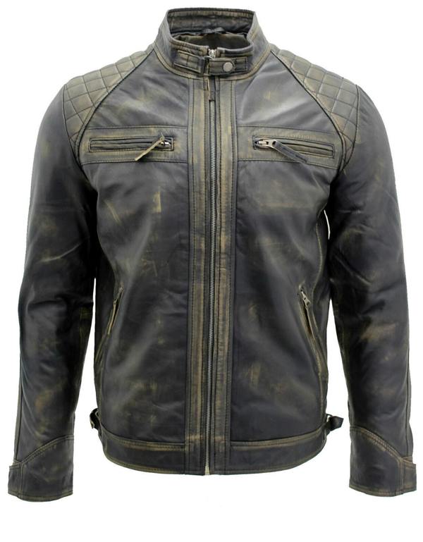 Infinity Leather Men's Vintage Zipped Leather Racing Quilted Biker Jacket