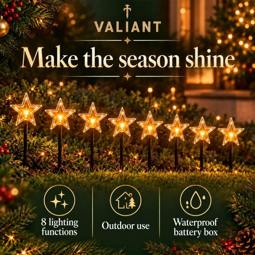 Valiant Christmas Star Pathway Lights | 8 Pack | For indoor and Outdoor