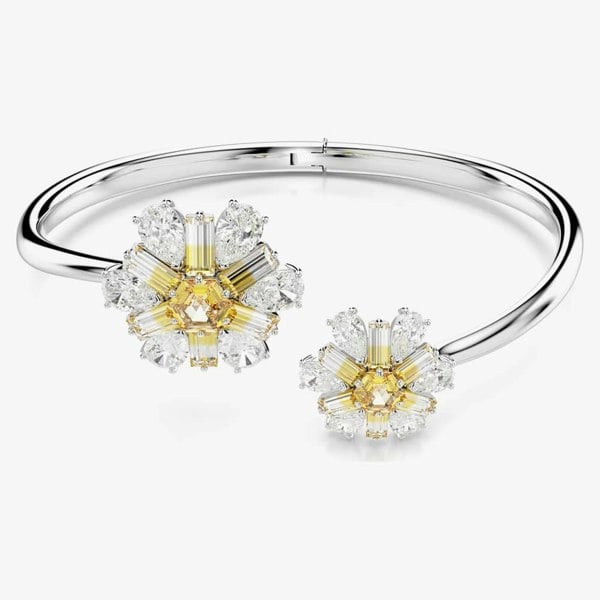 Swarovski Idyllia Rhodium Plated Yellow Flower Open Bangle 5679937