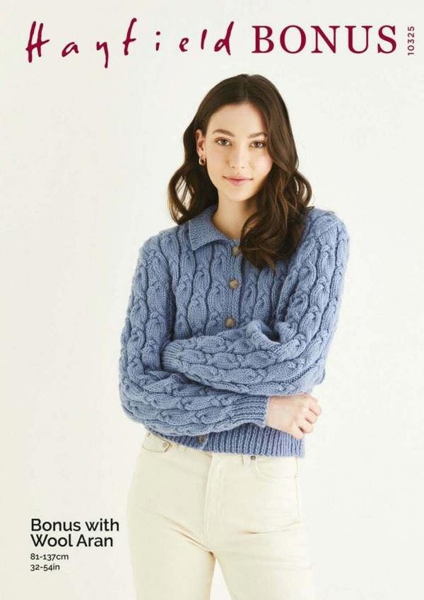 Hayfield Bonus Aran with Wool Knitting Pattern 10325, Cardigans for Women, 32 - 54 Inches