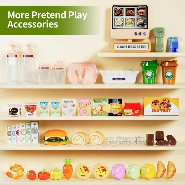 deAO Toys  Kids Supermarket Playset with Cash Register & Coffee Maker Pretend Grocery Store Toy with Accessories(Green)