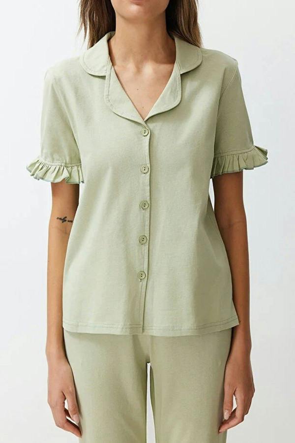 WOVCOR 2-Piece 100% Cotton Ruffle Detail Knitted Pajama Set