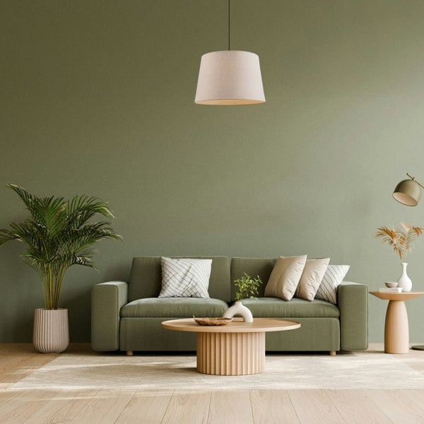 Designer Taupe Beige Naturally Textured Linen Lamp Shade in Drum Shape Image 7