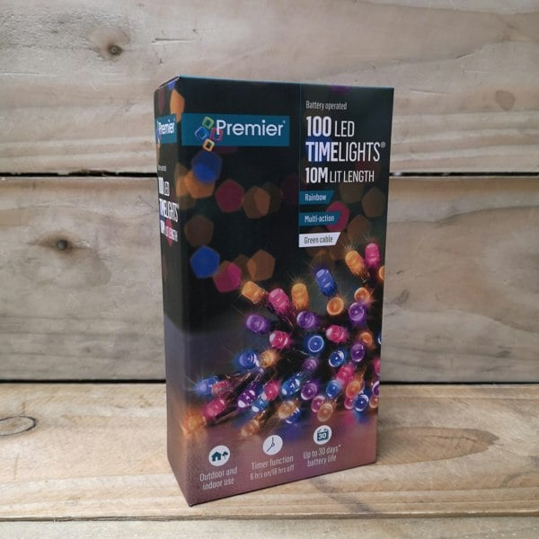 Samuel Alexander 100 LED 10m Premier Christmas Indoor Outdoor Multi Function Battery Operated String Lights with Timer in Rainbow