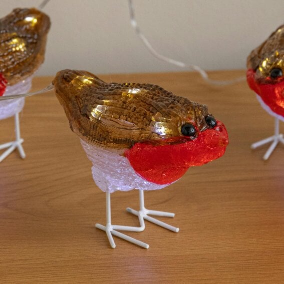 Samuel Alexander Set of 5 Battery Powered Light Up Acrylic Christmas Robins with White LEDs