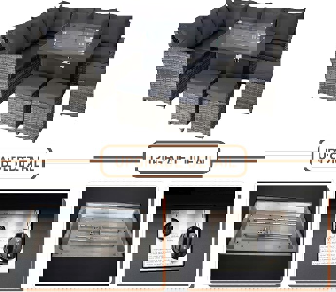 Furniture One 9 Seater Rattan Patio Dining Table Set with Table, Padded Corner Sofa, 3 Stool Outdoor Corner Sofa Set, All-Weather Patio Set