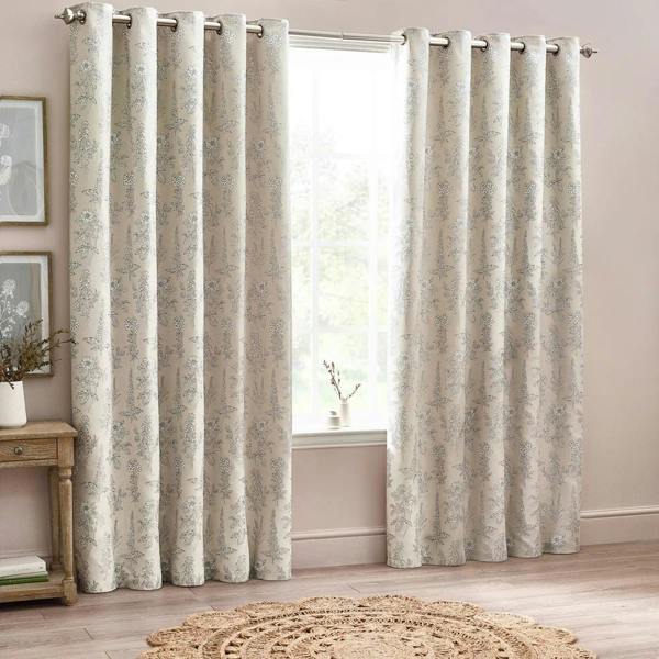 Wylder Nature Sophia Jacquard Floral Eyelet Curtains - Natural - 