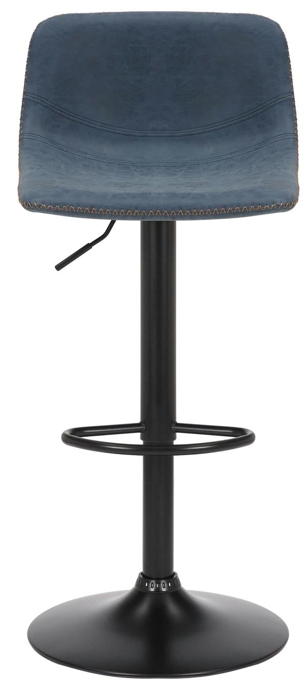 Lamboro Antico Faux Leather Kitchen Bar Stool, Matt Black Stem & Base, Adjustable Gas Lift With Backrest, Breakfast Bar Stool - Blue