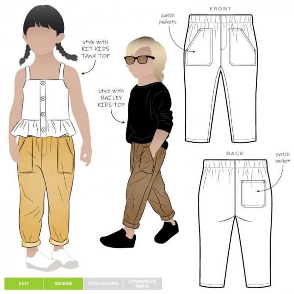 Style Arc Sewing Pattern Kids Bobby Pants - Trousers for Kids - Intermediate