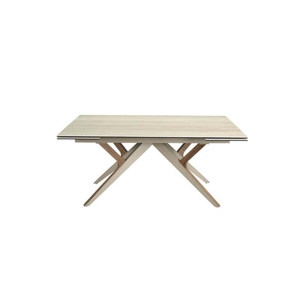 Angel Cerdá Rectangular extending dining table in porcelain marble, metallic sand steel and walnut 1155