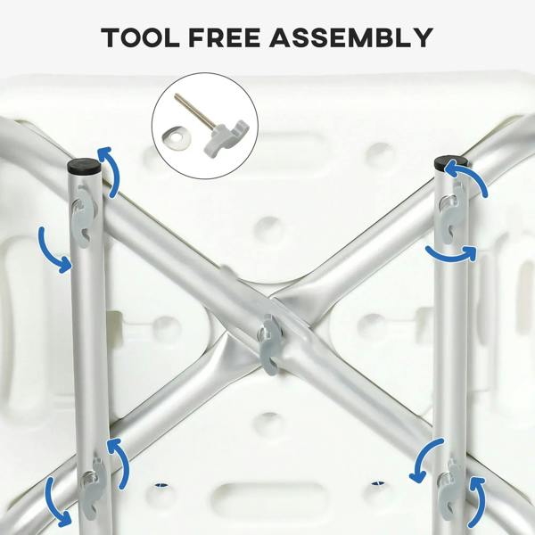 Shower chair frame with crossbars and hardware connection points