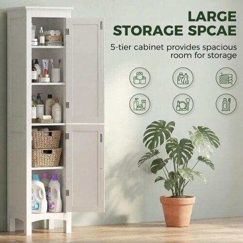 Wyld Haus Barila 160cm Slim Tall Bathroom Storage Cabinet With Adjustable Shelves And Double Doors White