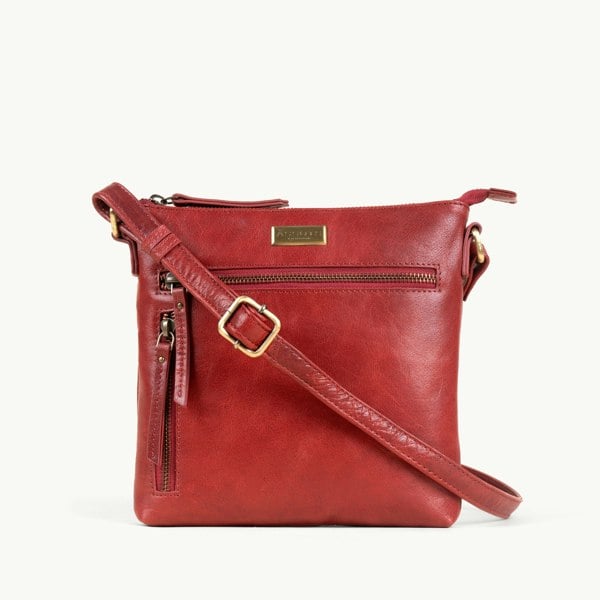 Assots London 'RUE' Chilli Pepper Waxy VT Real Leather Crossbody Bag