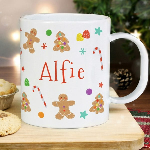 Personalised Memento Company Personalised Gingerbread Pattern Plastic Mug