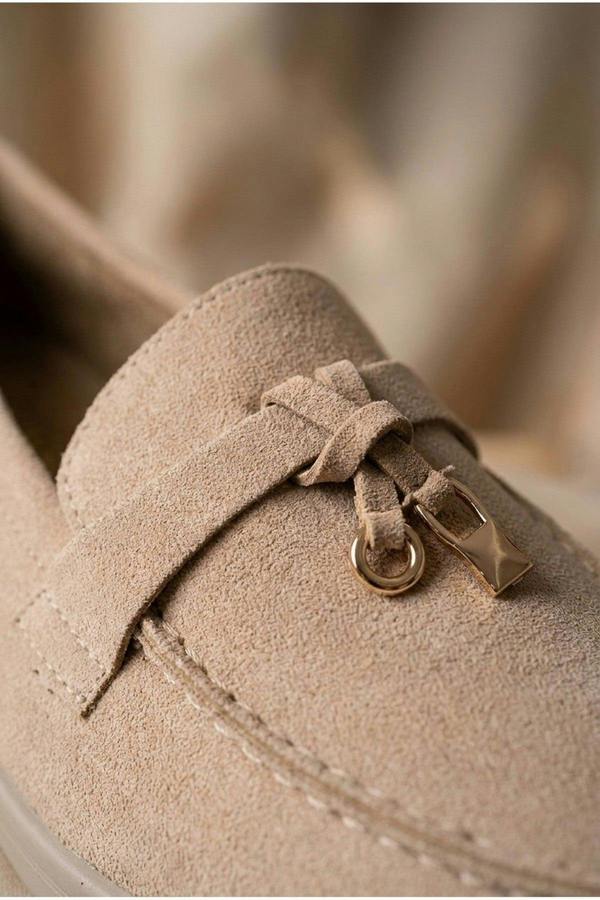 Camille Womens Suede Padlock Charm Loafers - Khaki