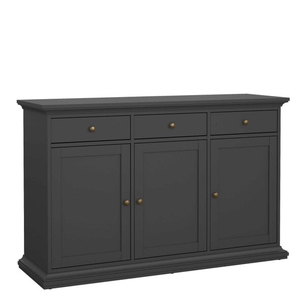 Wyld Haus Osaka Farmhouse Dark Grey Wooden Sideboard 3 Doors 3 Drawers