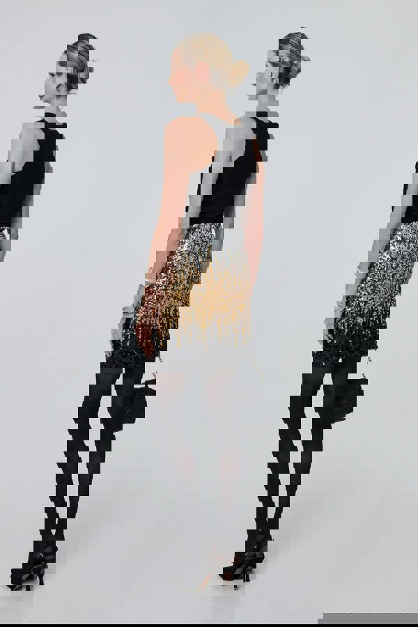 Black | Metallic Sequin Bodycon Mini Skirt
