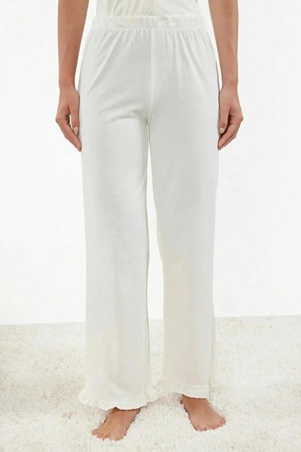 WOVCOR 2-Piece 100% Cotton Ruffle Detail Knitted Pajama Set