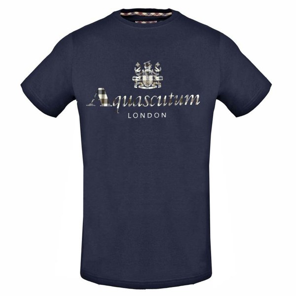 Aquascutum Classic Check Logo T-Shirt - Navy Blue