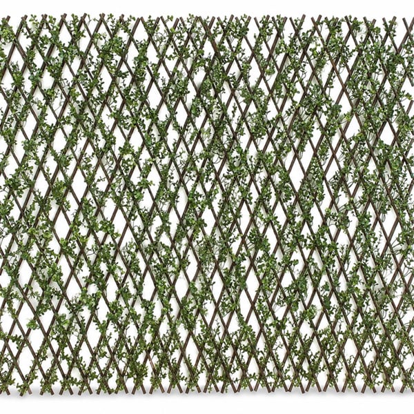 Expanding Willow Garden Trellis with Buxus Leaves, 2m x 1m Extendable Privacy Screen Panel, Decorative Greenery Fence Cover