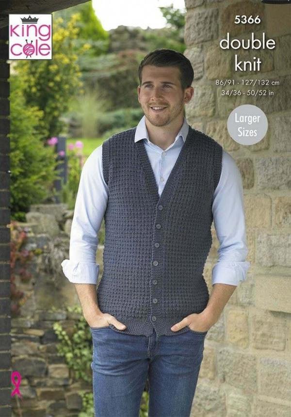 King Cole Majestic DK Knitting Pattern 5366, Sweaters, Waistcoats for Men, 34 - 52 Inches