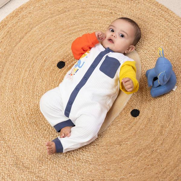 Mini Cuddles Baby Boys Play Printed Romper With Contrast Sleeves, Multicolour