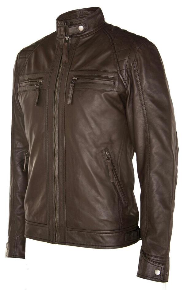 Infinity Leather Men's Vintage Zipped Leather Racing Quilted Biker Jacket