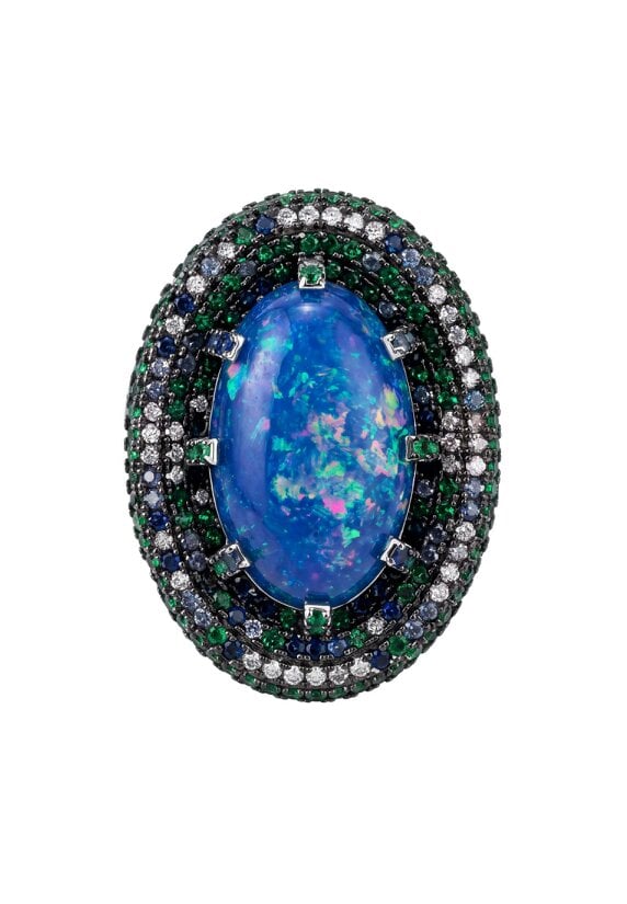 Latelita Serafina Blue Opal Cocktail Ring Silver