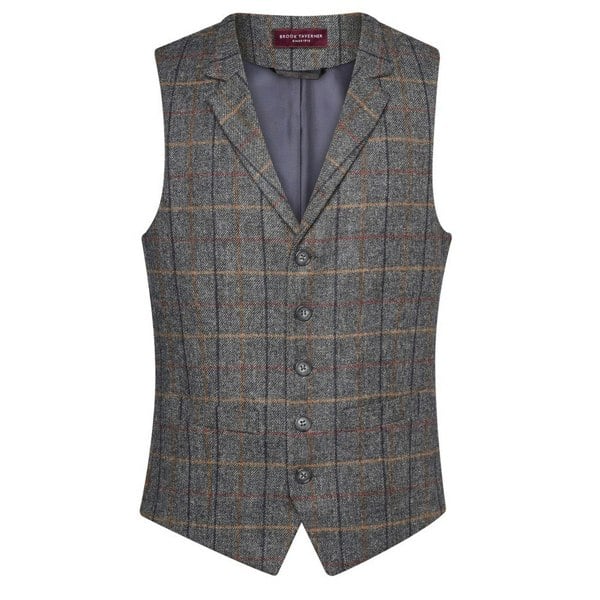 Brook Taverner Mens Memphis Waistcoat - Grey Brown Check