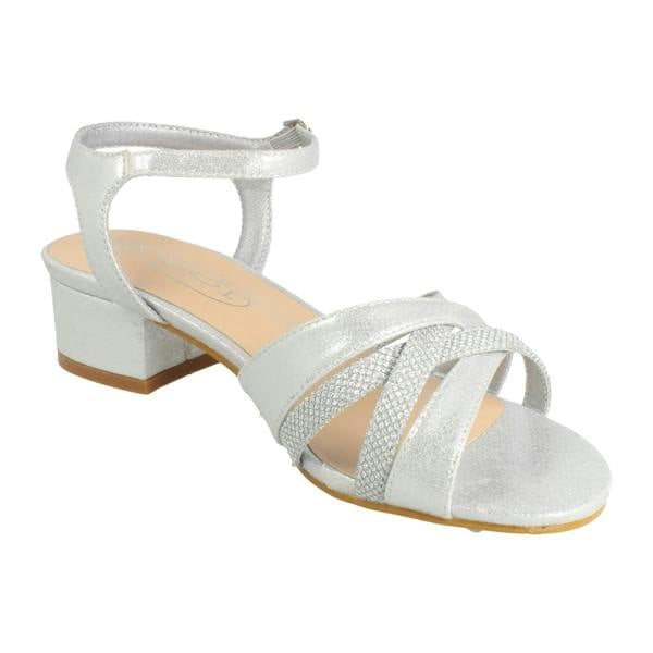 Spot On Ladies Spot On Ankle Strap Low Block Heel Glitter Wide Fitting Sandals F12118