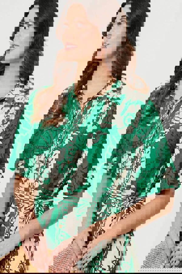 Green | Floral Tie 1/2 Sleeve Maxi Shirt Dress