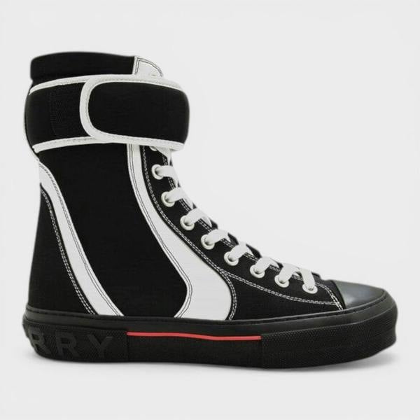 Burberry Sub High Top Lace Up Rubber Sole Boot Black White