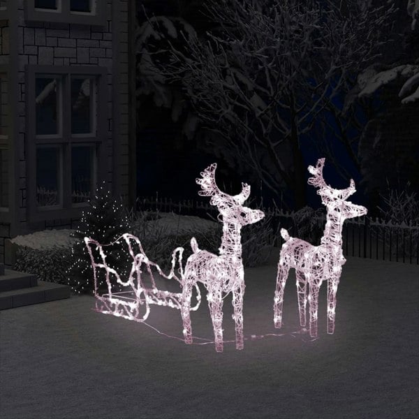 Berkfield Reindeers & Sleigh Christmas Decoration 160 LEDs 130 cm Acrylic