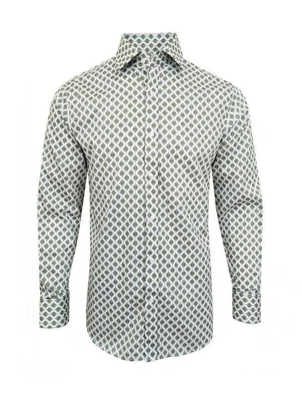 Green Palm Print Slim Fit Shirt