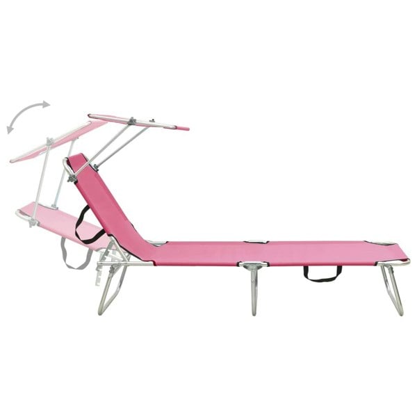 Berkfield Folding Sun Lounger with Canopy Steel Magento Pink