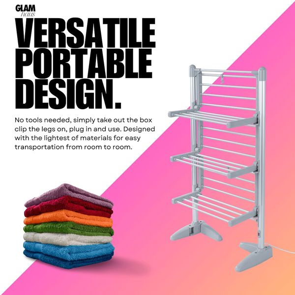 Glamhaus EcoDry Electric Heated Clothes Airer with Cover 248W Foldable