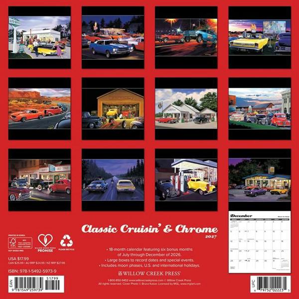 Classic Cruisin' & Chrome Calendar 2027, Wall Calendars, Month To View, Transport, Gift